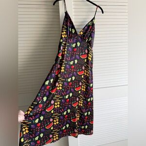 Lisa Says Gah BNWT Fruit-Print Slip Dress with Multicolor Fruit Motifs size M